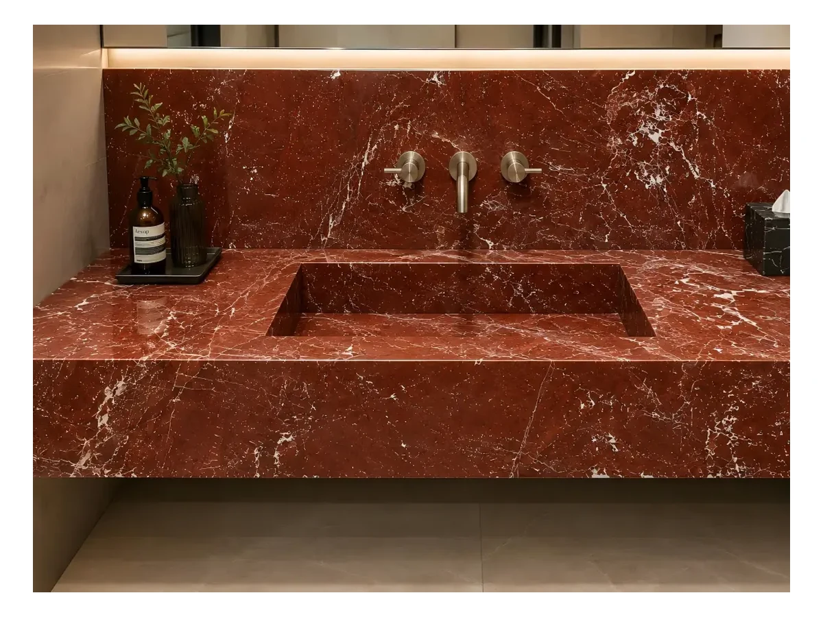 Rosso Francia Marble Bathroom Vanity Application Rosso Francia Marble bathroom vanity application