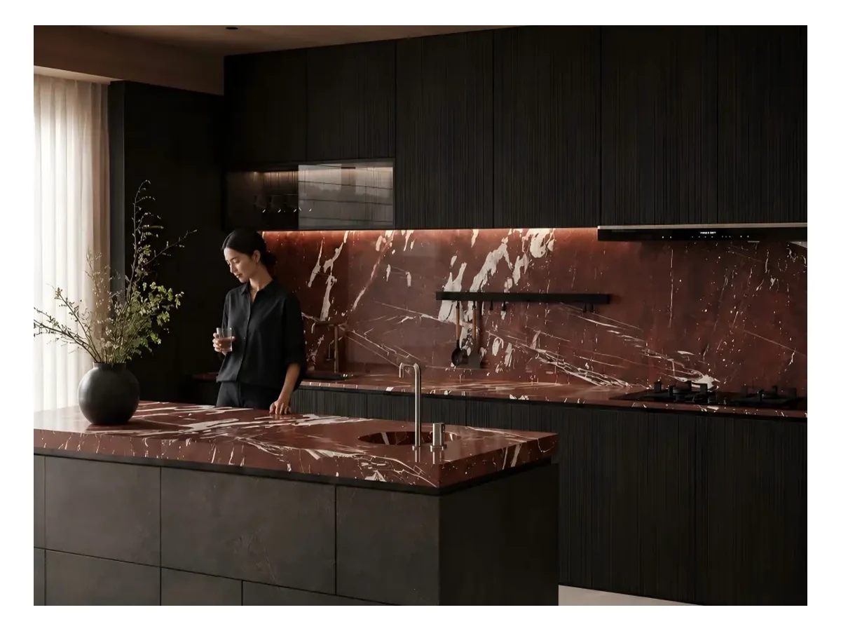 Rosso Francia Marble Countertop Application Rosso Francia Marble countertop application