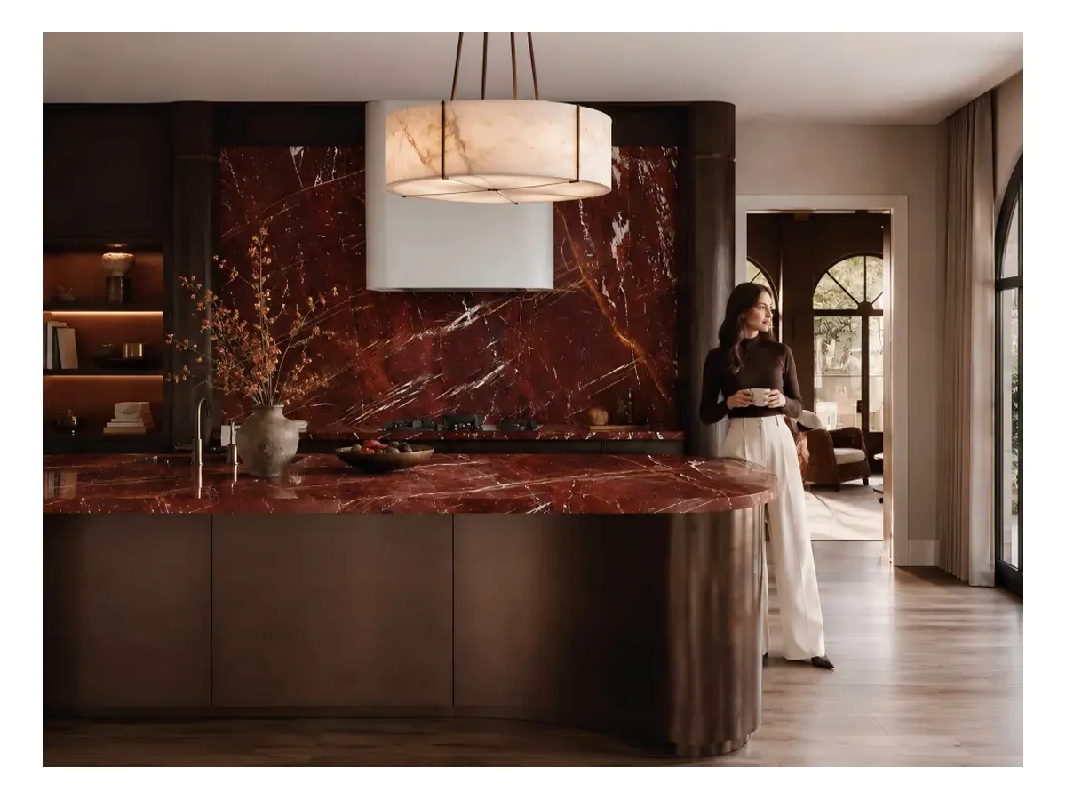 Rosso Francia Marble Kitchen Island Application Rosso Francia Marble kitchen island application