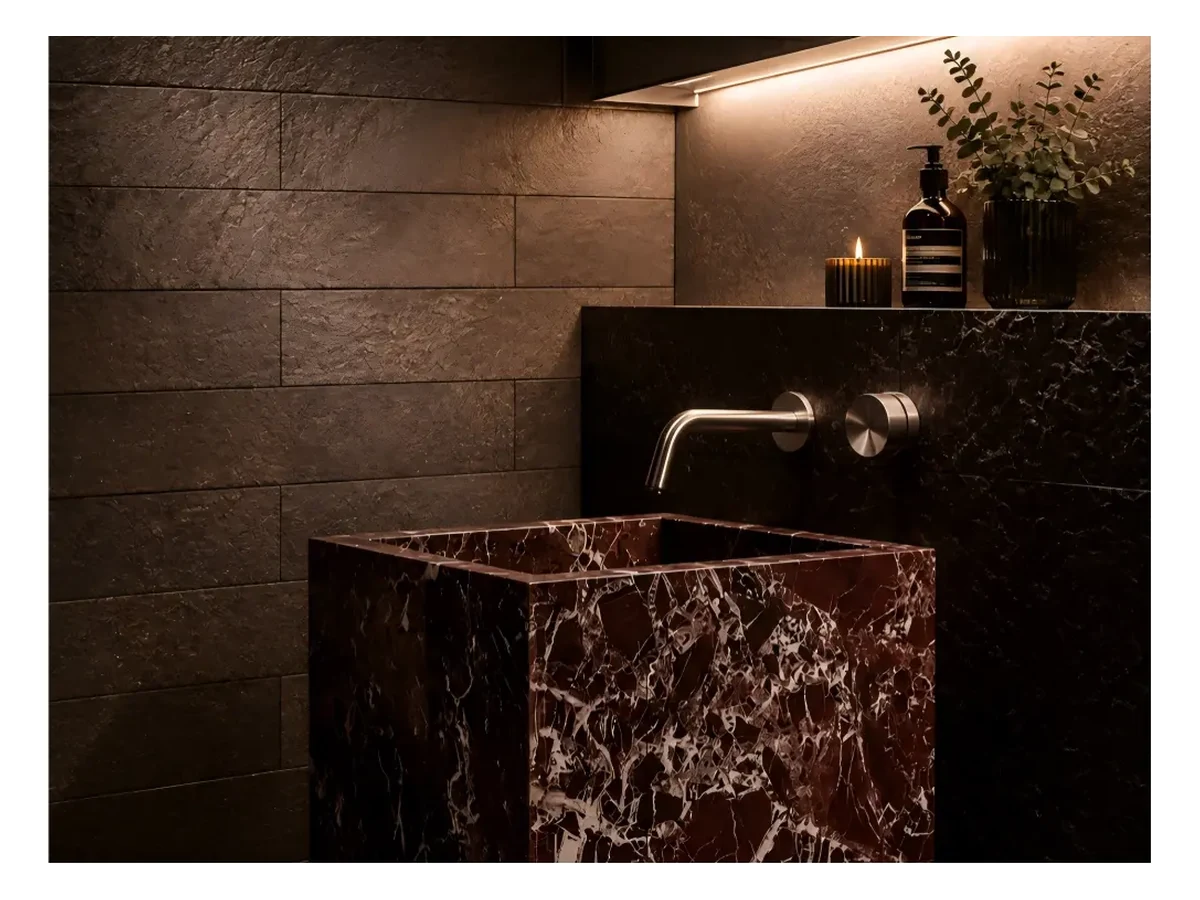 Rosso Levanto Marble Bathroom Vanity Application Rosso Levanto Marble bathroom vanity application