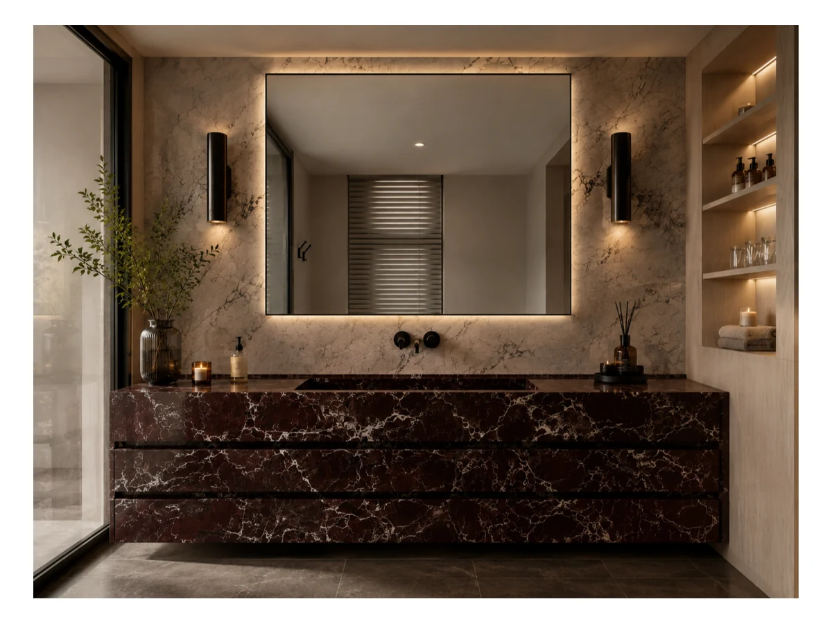 Rosso Levanto Marble Bathroom Vanity Application Rosso Levanto Marble bathroom vanity application