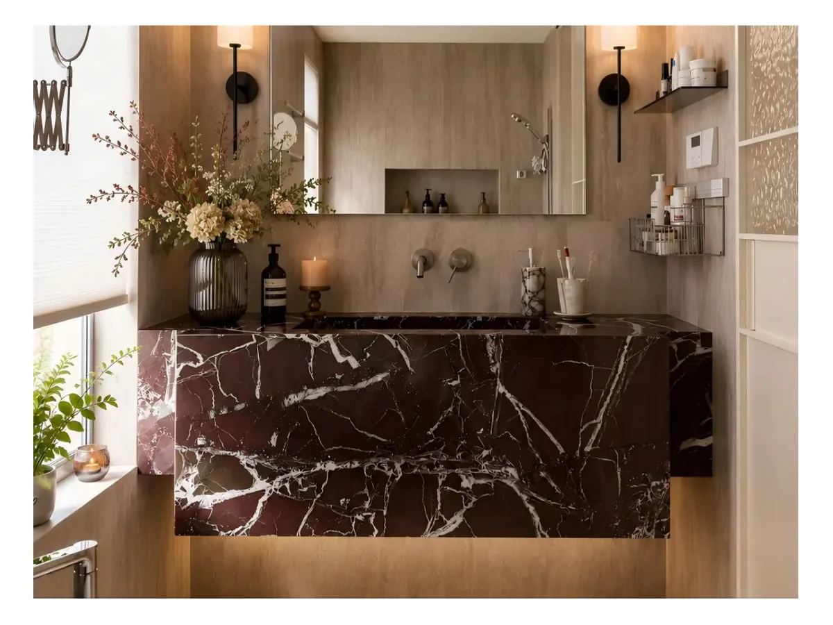 Rosso Levanto Marble Bathroom Vanity Application Rosso Levanto Marble bathroom vanity application