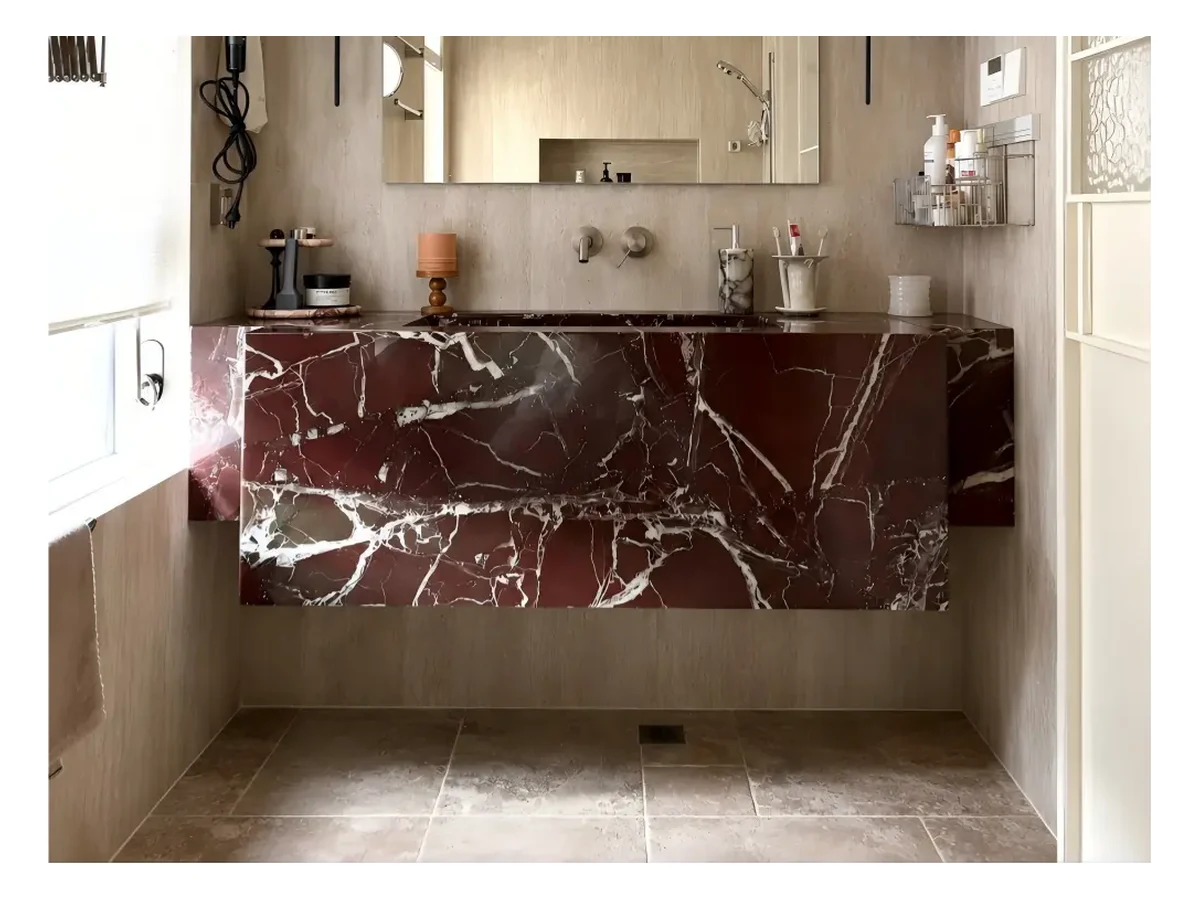 Rosso Levanto Marble Bathroom Vanity Application Rosso Levanto Marble bathroom vanity application