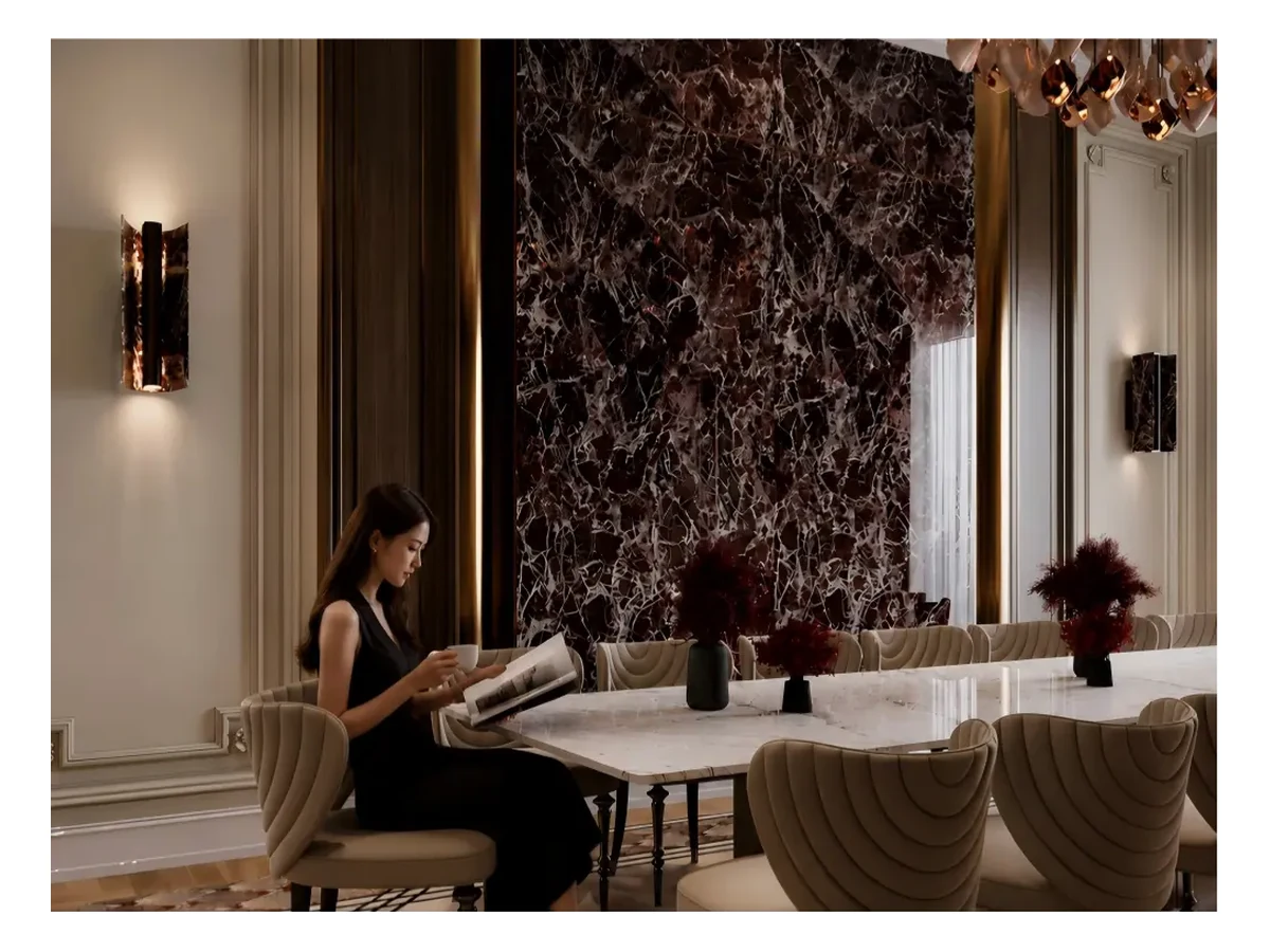 Rosso Levanto Marble Feature Wall Application Rosso Levanto Marble feature wall application