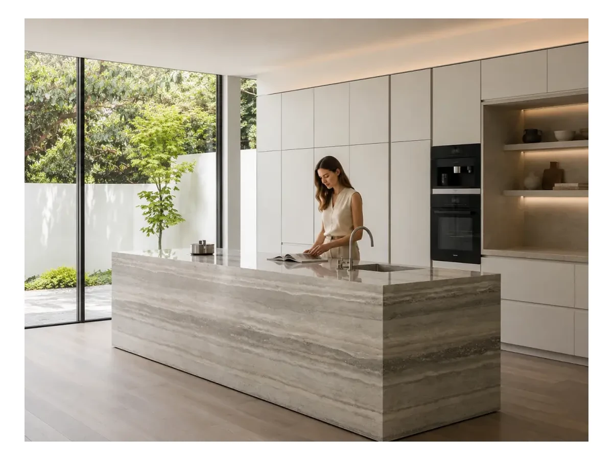 Silver Grey Travertine Countertop Application Silver Grey Travertine countertop application