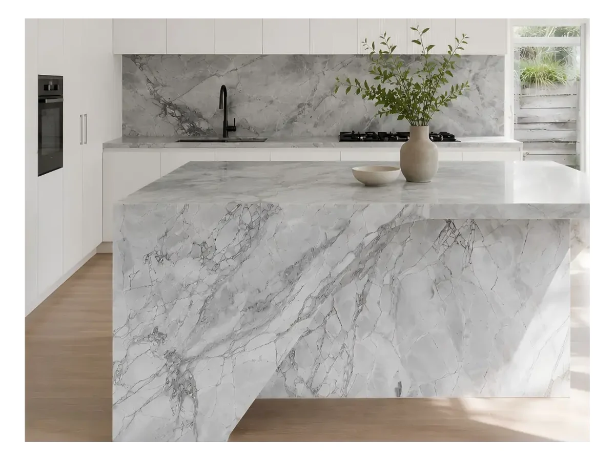 Super White Quartzite Kitchen Island Application Super White Quartzite kitchen island application