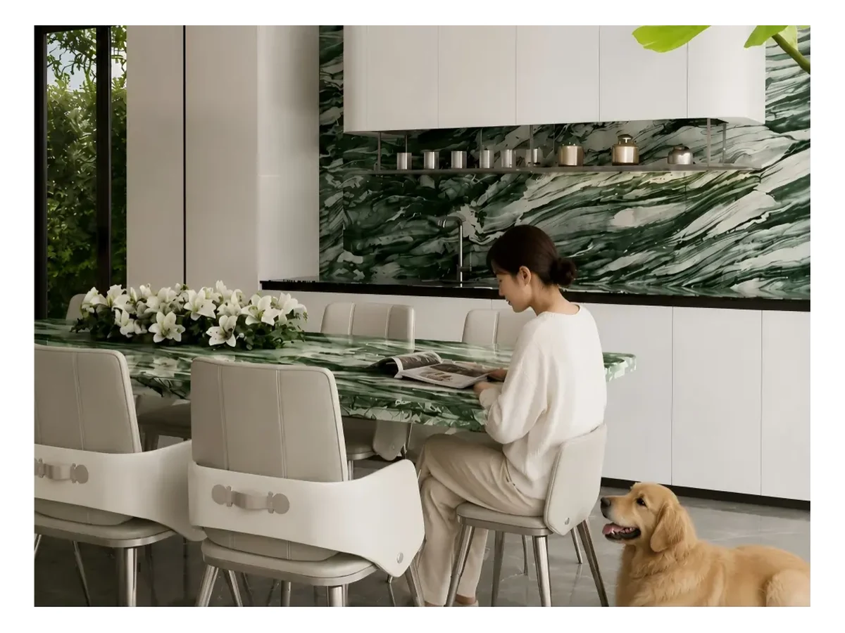 Verde Lapponia Quartzite Stone Table Application Verde Lapponia Quartzite stone table application